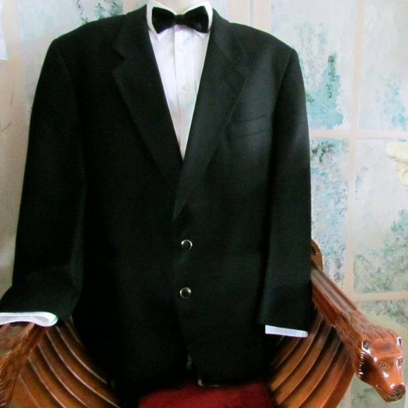 BLACK BLAZER, 44L, SLEEVE 36" SAVILE ROW McGUIRE'S DINNER JACKET, SPORT COAT - Picture 2 of 8